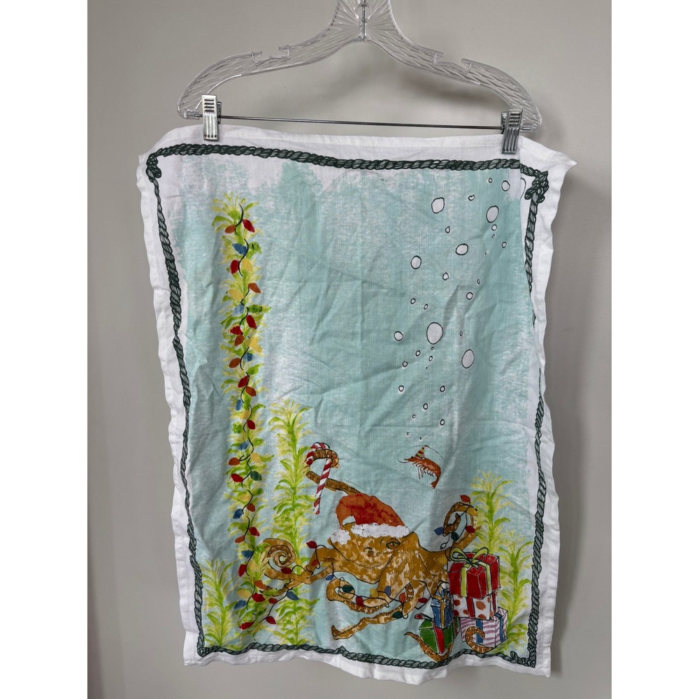 Anthropologie Christmas Octopus‎ Tea Towel Coastal Holiday Hand Towel Cotton